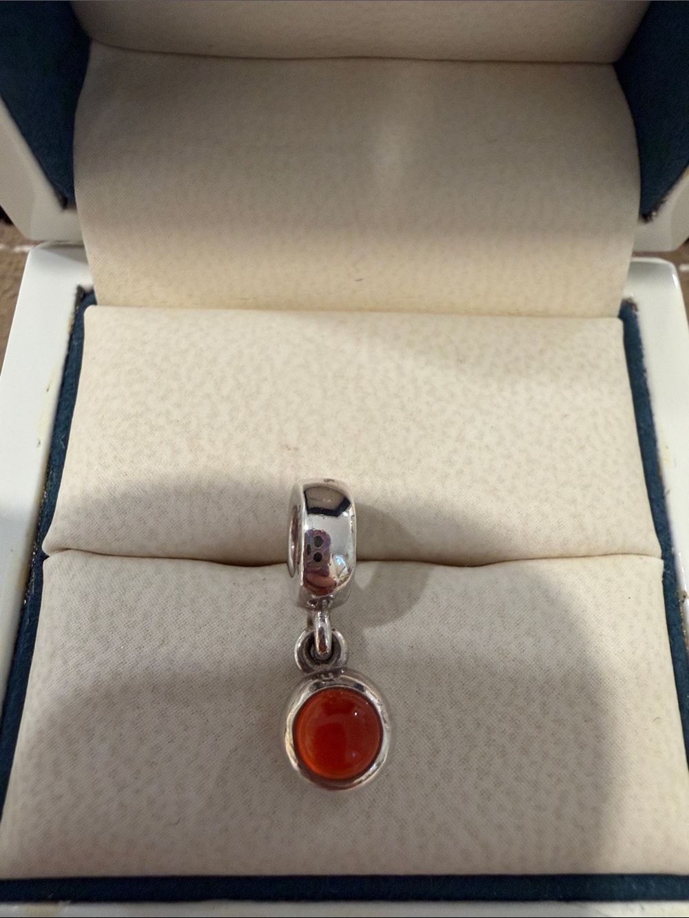 Authentic Pandora Silver Dangling Charm with Orange Carnelian Cabochon
